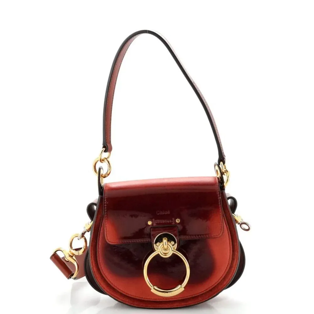 Chloé Red and Brown Leather Suede Patent Tess Bag - Picture 1 of 16